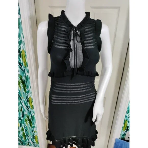 NWT For Love and Lemons Knitz Black knit dress With Sheer Accents S - Picture 7 of 15